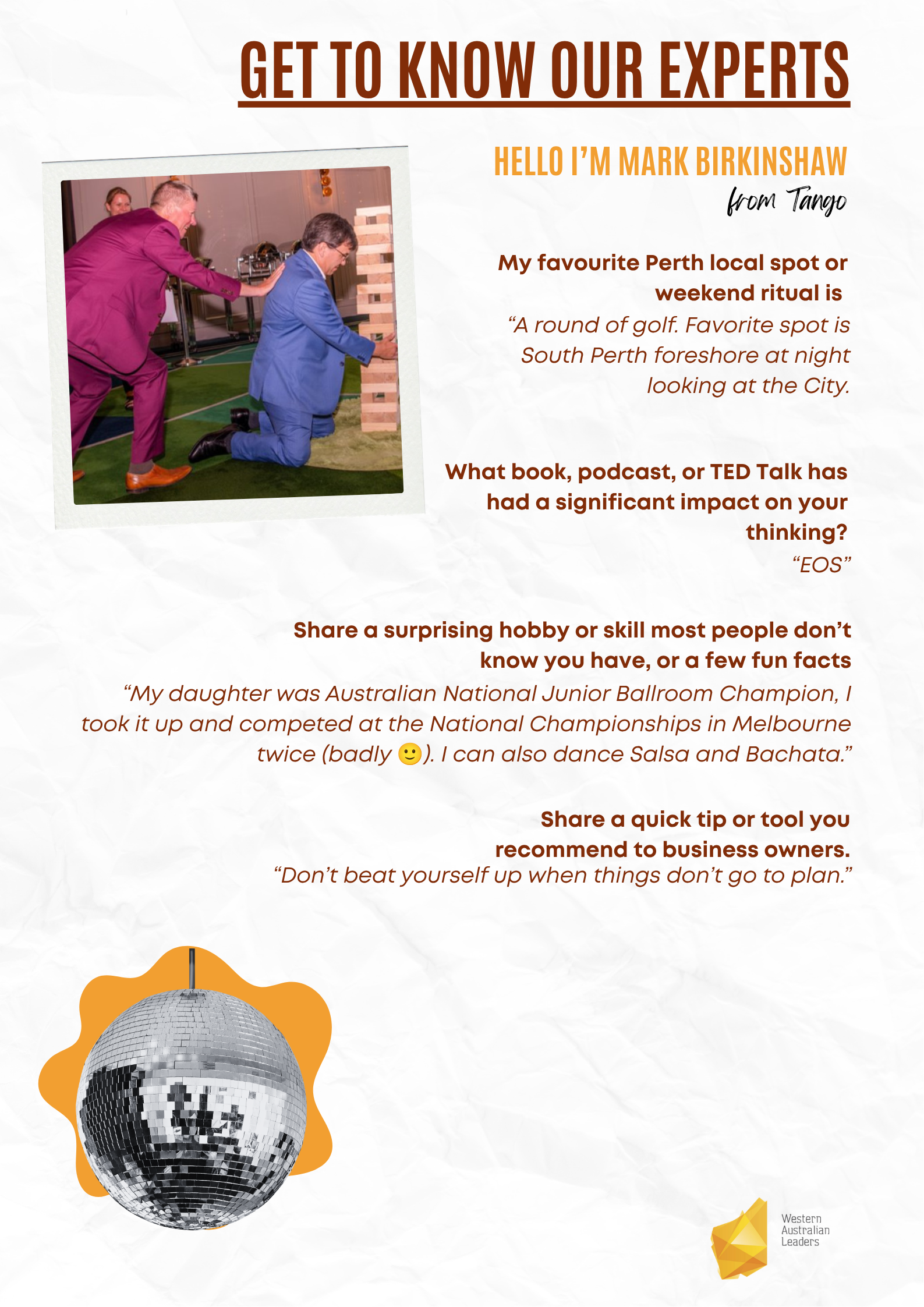 GET TO KNOW OUR EXPERTS - Mark Birkinshaw from Tango
